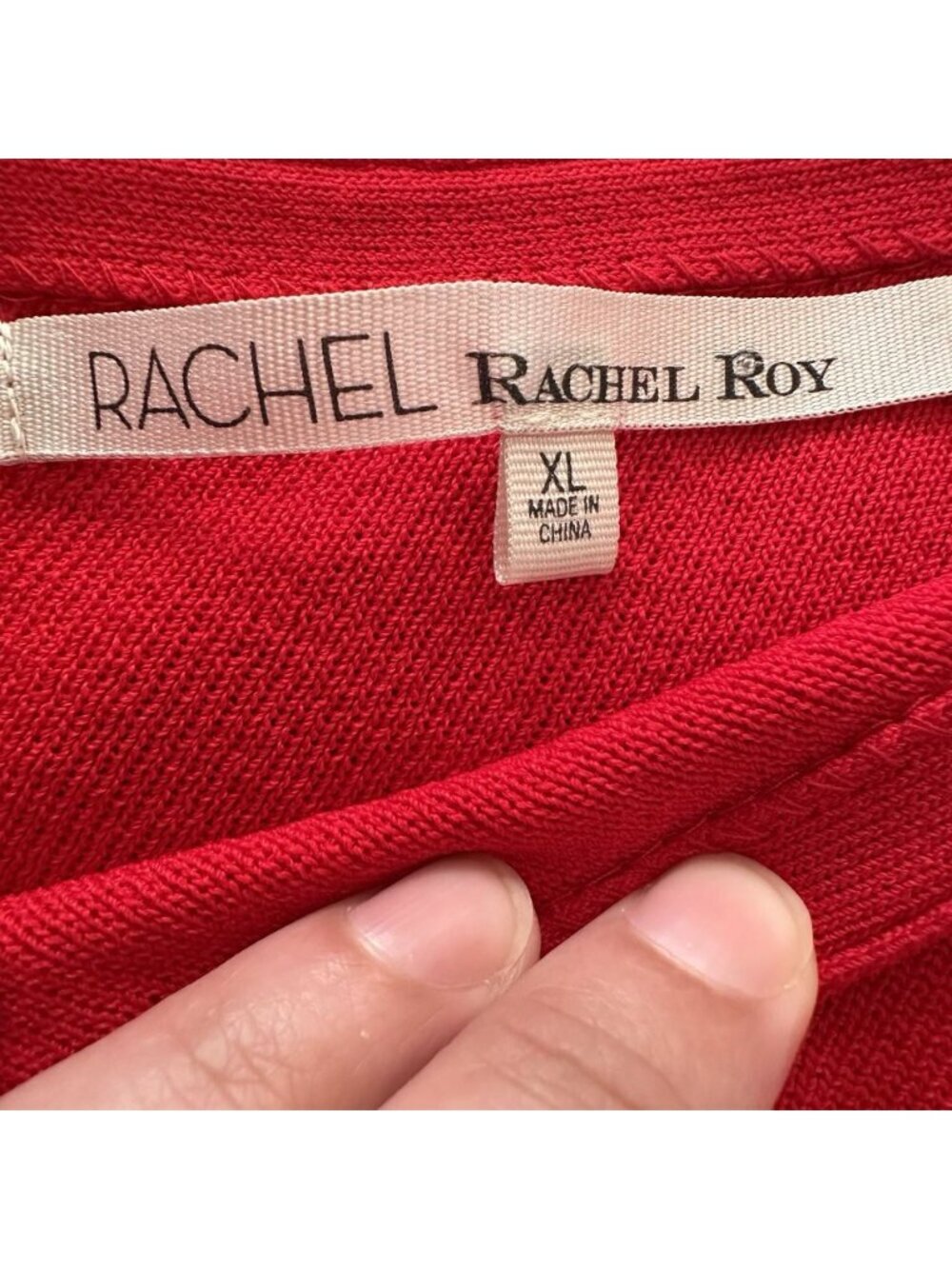Rachel Roy Red One Shoulder Dress XL Semi-Formal Cocktail Bell Sleeve Stretch - Picture 2 of 8